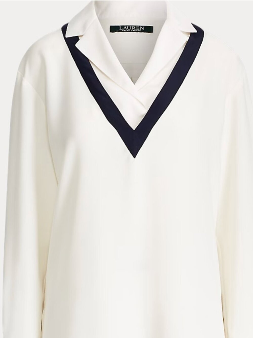 Lauren Ralph Lauren Cream Long-Sleeve Shirt with Navy V-Trim